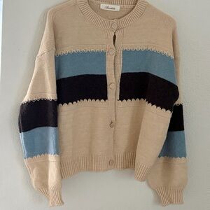 NWOT! Stylish Beige and Blue Striped Cardigan